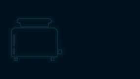 Glowing neon line Toaster with toasts icon isolated on black background. 4K Video motion graphic animation.