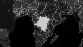 Democratic Republic of the Congo alpha for editing Technology Globe rotating, Cinematic video showcases a digital globe rotating, zooming in Democratic Republic of the Congo alpha for editing template