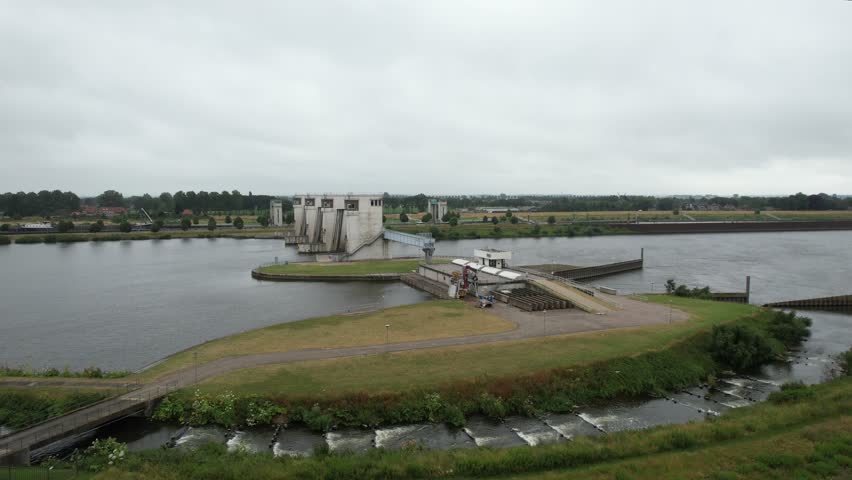 Aerial view. Vattenfall hydroelectric power generating  station. Netherlands