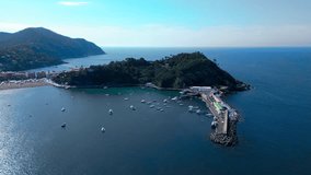 Beautiful Liguria. Top view of the sea pier with boats and yachts. The famous resort of the Ligurian coast Sestri levante, Liguria, Italy. 