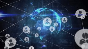 Animation of network of profile icons, spinning globe of plexus networks against city traffic. Global networking and business technology concept - Powered by Shutterstock - Get 15% off with code: PIKWIZARD15
