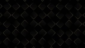 Elegant black background with square shape pattern and golden lines. seamless loop