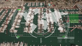 Animation of scope scanning and data processing over seaport. Global business, digital interface, finances, computing and data processing concept digitally generated video. - Powered by Shutterstock - Get 15% off with code: PIKWIZARD15