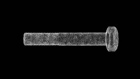 3D bolt rotates on black bg. Metal screw. Repair Equipment Steel Nail. Building materials concept. Sale of building materials. For title, text, presentation. Shimmering particles. 3D animation 60 FPS - Powered by Shutterstock - Get 15% off with code: PIKWIZARD15