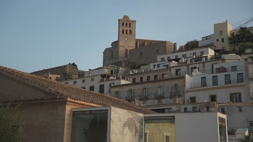 Modern Art Museum in Dalt Vila and Cathedral in background, UNESCO World Heritage Site, Ibiza Town, Ibiza, Balearic Islands, Spain, Mediterranean, Europe