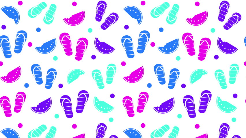 Animated Neon Silhouette Slipper Shoes or Flip Flops and Watermelon Isolated on White Background Slippers icon Striped Summer Beach Flip Flops Vector Design Element Holiday and Summer Vacation Pattern Royalty-Free Stock Footage #1105938527