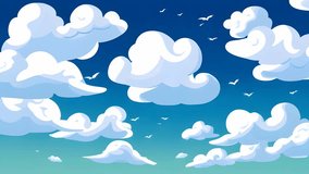 Animation of flying clouds in the sky in cartoon style, time lapse, motion graphics.
