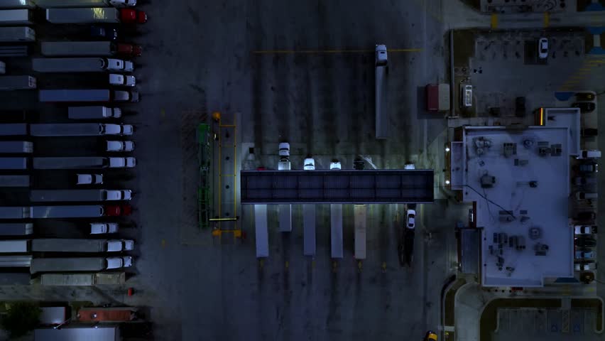 truck fuel station aerial view. time laps
