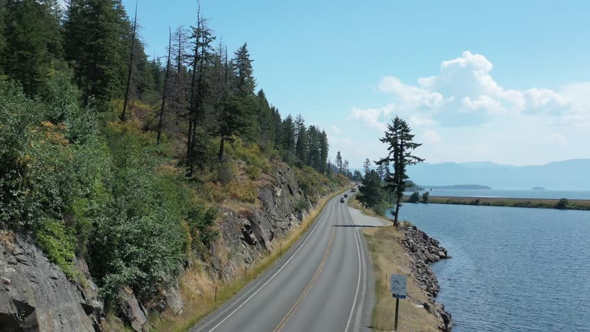 Idaho mountain road along the lake