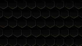 Elegant luxury black background with gradient hexagon shape and golden lines pattern motion design. seamless loop