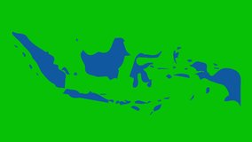 graphic animation of an airplane flying over maps of Indonesia towards a destination point 4k video with green screen background
