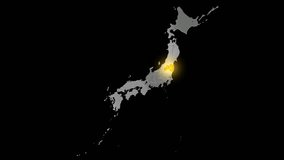 [Alpha channel] A 4k video that zooms in from a high angle on Fukushima Prefecture, which shines gold in the metallic Japanese archipelago