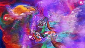 Man in lotus pose. Vivid abstract space. Animated 4K video