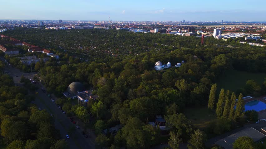 Planetarium Berlin summer city Germany Europe. Nice aerial top view flight drone