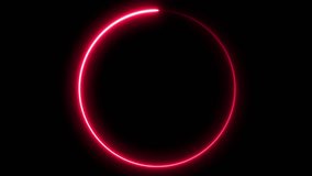 Circle shape frame red color glowing fluorescent neon lights and loop animation on black screen. 3d animation.