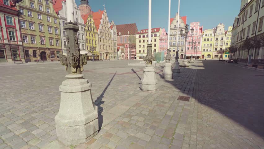 The Market Square in Wroclaw, Poland. Historical city center, Landmark, Architecture, Urban landscape, Cultural heritage, 4K footage, gimbal shots, Cinematic footage, Panoramic view, Town hall