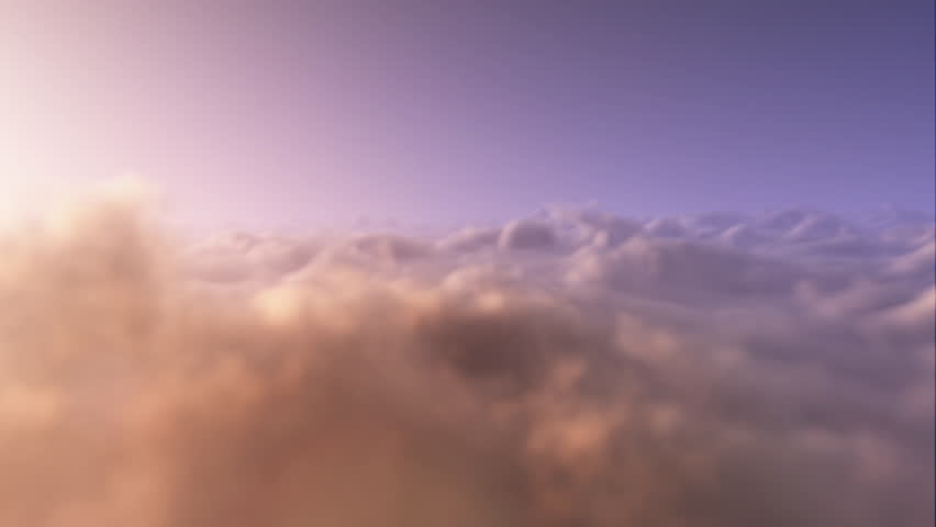 Flight high above the clouds during evening sun. Aspirations and climate background concept animation loop of heaven and heavenly space and freedom in colorful evening or morning panoramic cloudscape. Royalty-Free Stock Footage #1105991437
