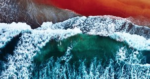 Waves sea water surface, High quality video Bird's eye view sea nature background,Amazing waves crashing on sandy shore