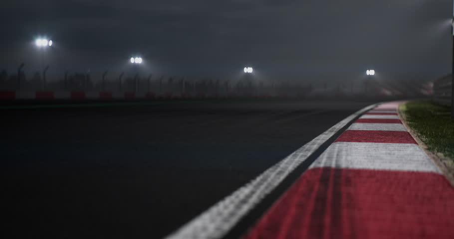 Two modern formula one f1 race cars racing on a speedway at night. Realistic 3d rendering . 3D Illustration Royalty-Free Stock Footage #1105995089