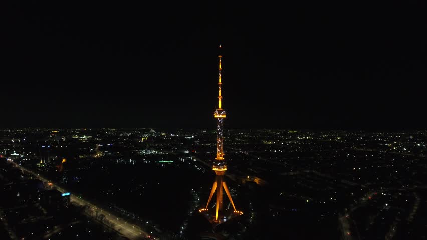 Night Illumination of the Television Tower in Tashkent, a Technology Video by stimorol