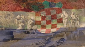 Animation of flag of croatia over diverse soldiers. Croatian patriotism, armed forces and national defence concept digitally generated video. - Powered by Shutterstock - Get 15% off with code: PIKWIZARD15