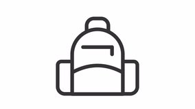 Backpack animated icon. E learning line animation. Bounce up and down. Open zipper. School bag. Study material. Black illustration on white background. HD video with alpha channel. Motion graphic