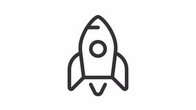 Rocket animated icon. Flying up line animation. Reaching goal. Personal development. New knowledge. Space shuttle. Black illustration on white background. HD video with alpha channel. Motion graphic