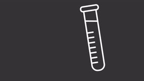 Animated sample tube white line icon. Test tube leaning and dripping drop animation. Science lab. Loop HD video with alpha channel, transparent background. Motion graphic design for night mode