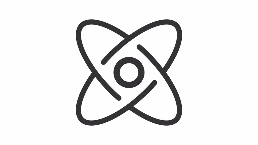 Atom animated icon. Atomic structure line animation. Trim paths. Scientific development. Chemistry class. Black illustration on white background. HD video with alpha channel. Motion graphic
