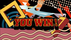 Animation of you win text over abstract shapes on black background. Global video game, connections, computing and data processing concept digitally generated video. - Powered by Shutterstock - Get 15% off with code: PIKWIZARD15