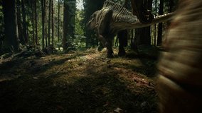 prehistoric T rex dinosaurs walking through the woods - Powered by Shutterstock - Get 15% off with code: PIKWIZARD15