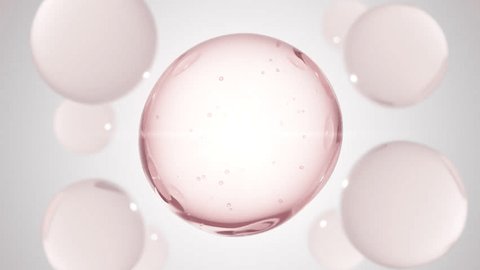 Cosmetics pink serum liquid bubbles 3d abstract background. Cosmetic moisturizer essence gel. Collagen fluid bubble molecule. Moisturizing cream or oil for personal health care and beauty skin concept 库存视频