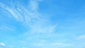 Timelapse captures the vast expanse of a brilliant blue sky adorned with fluffy white clouds, creating a stunning tapestry of nature's serene beauty. Blue sky background. Nature concept. Time lapse

