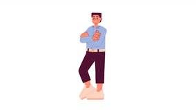 European businessman arms folded 2D character animation. Casual salesman in confident pose flat cartoon 4K video, transparent alpha channel. Business manager animated person on white background
