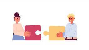 Team building business 2D animation. Businesswoman and businessman joining jigsaw puzzles 4K video motion graphic. Business success couple colorful animated cartoon flat concept, white background - Powered by Shutterstock - Get 15% off with code: PIKWIZARD15