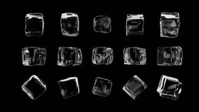 Collection of Ice Cubes on black background. 5 different cubes, rotation on different axis . 3d rendered 4k seamless animation. 3D Illustration - Powered by Shutterstock - Get 15% off with code: PIKWIZARD15