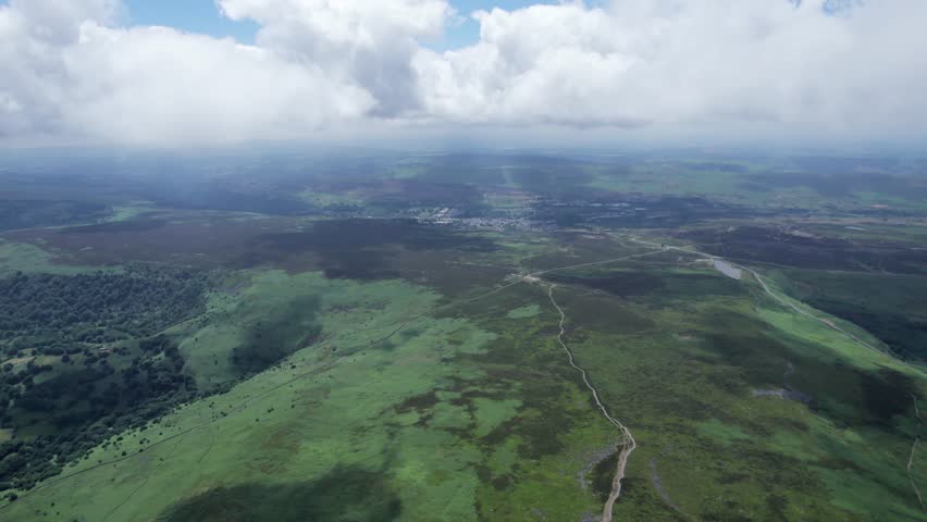 The beautiful aerial view, flying above the Blorenge, Abergavenny, Monmouthshire, Wales. Summer daytime