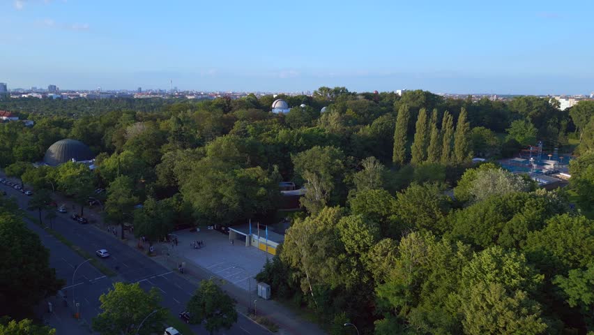 Planetarium street summer city Germany Europe. Fabulous aerial view flight drone
