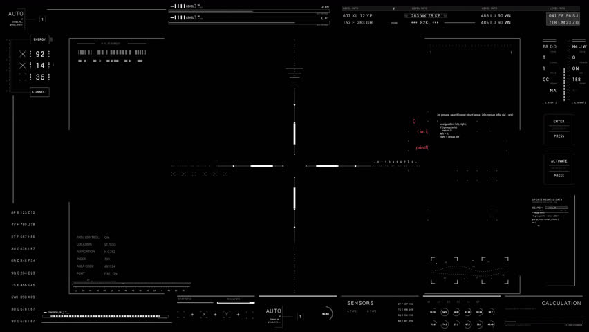Alpha PNG. Viewfinder HUD target and data.UI technological display.Sci Fi HUD.PNG background for alpha luma channel