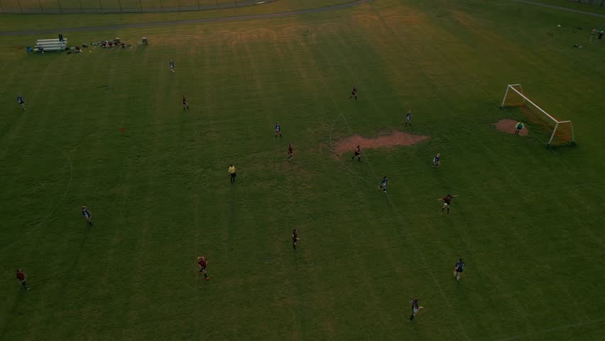 Aerial View of a Soccer Field with Women