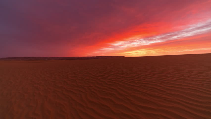 Timelapse of sunrise over the sand dunes in the desert. Sahara desert