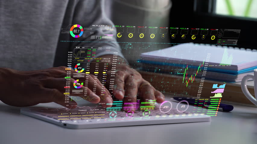 A men using digital tablet for analyze a stock market exchange. Business data number futuristic hologram background. | Shutterstock HD Video #1106042687