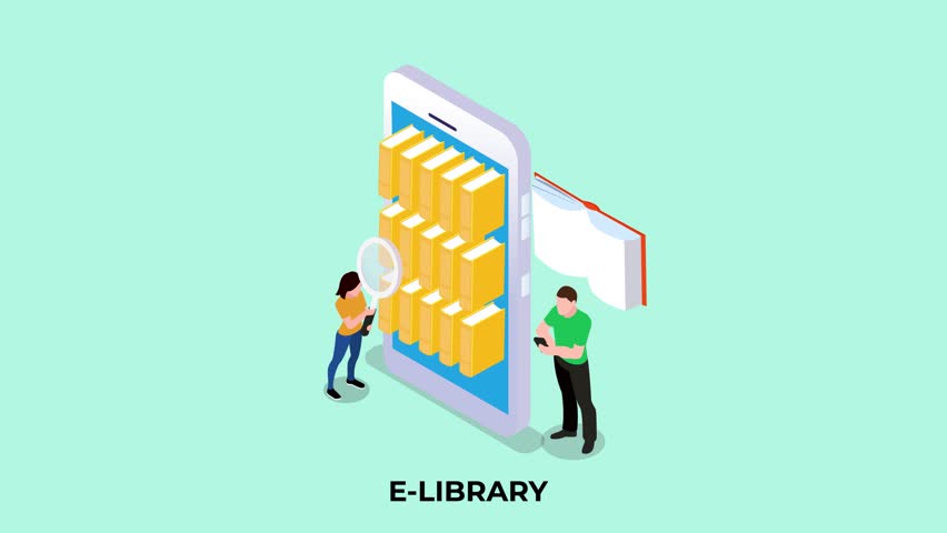 Online file folder documentation library personal database on mobile phone isometric 3d cartoon animation in 4k resolution