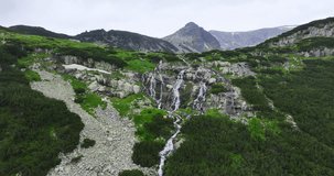  Rila mountain lake and waterfall, river nature of Bulgaria 4K video
