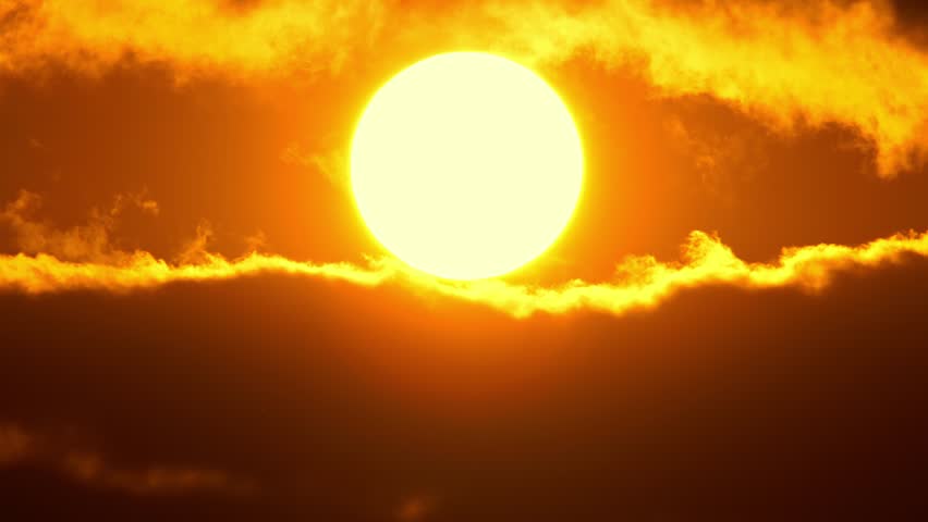 Cinematic sun set at red yellow and orange sky timelapse. Hot summer atmosphere at heat wave. Yellow sun setting at epic golden hour time lapse. Close up view of big round sun disk. Royalty-Free Stock Footage #1106048745