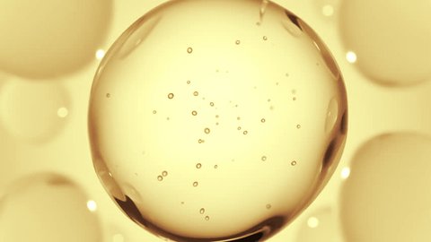 Cosmetics golden serum liquid bubbles abstract background. Cosmetic moisturizer essence gel. Collagen fluid bubble molecule. Moisturizing cream or oil for personal health care and beauty skin concept స్టాక్ వీడియో