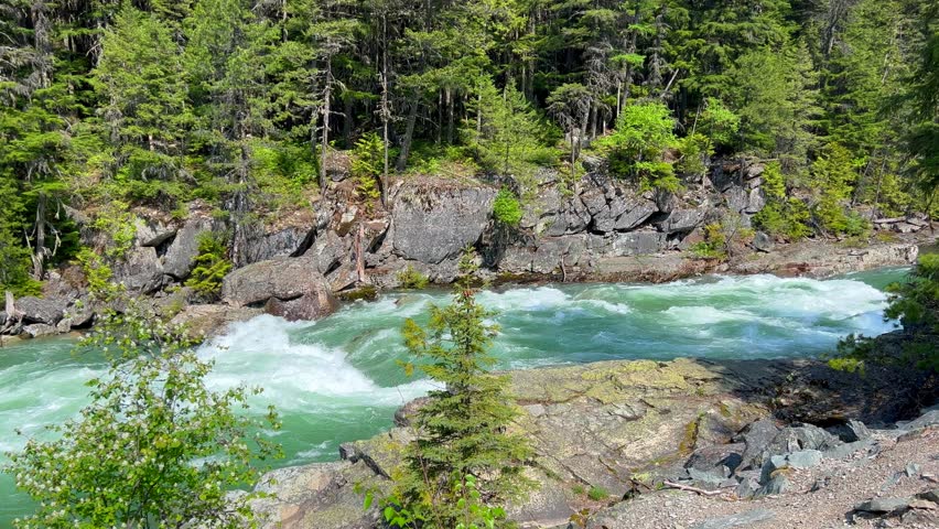 A river in Glacier National Park along Going to the Sun Road near West Glacier, Montana.