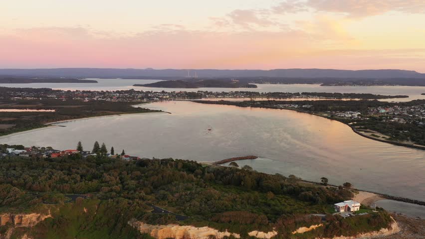 Swansea channel on Lake Macquarie pacific coast in Australia – aerial 4k.
 Royalty-Free Stock Footage #1106058585