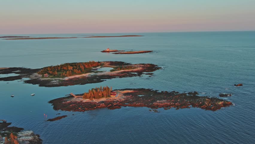 Cape Island in golden hour light Static Aerial Shot