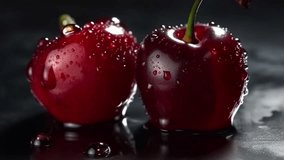 Juicy Cherry with Water Droplets in Close-up: Video